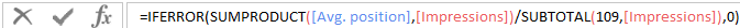 Calculated Avg. Position Formula