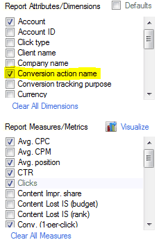 Just select 'Conversion Action Name' to automatically create a report that brings PPC metrics and conversion data together!