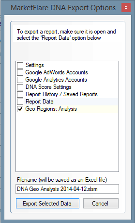The geo analysis report will be selected for export after opting to "Export Geo Analysis"